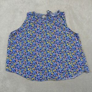 Gap Floral Sleeveless Top Womens XL Blue Yellow Ditsy Ruffle Neck Rayon Blouse